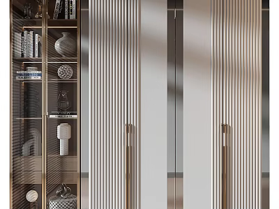 Elegant Modern Wardrobe With Vertical Striped Doors And Metal Handles 3d model