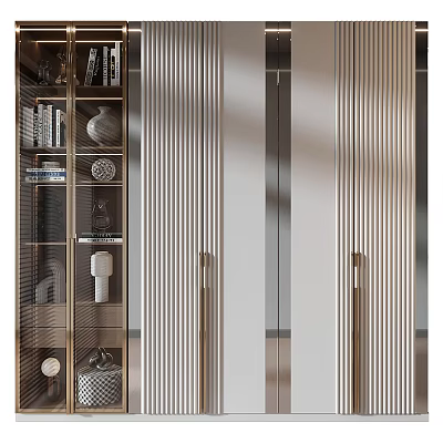 Elegant Modern Wardrobe With Vertical Striped Doors And Metal Handles 3d model