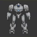 White Mechanical Robot Game Movie Character With Blue Glowing Core And 3D Model Design