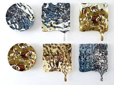 Modern Metallic Wall Decor with Round Square Shapes Gold Silver Blue Hues 3d model