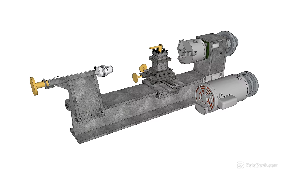 Industrial Lathe Machine with Metal Base Motor Spindle Tool Holder and Guide Rails 3d model 