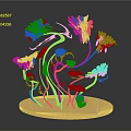 Ornate Golden Plant Sculpture With Flowers Birds Stems And Circular Base