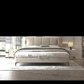 Modern Double Bed With Beige Leather Headboard In Bedroom With Natural Light Nightstand And Lamp