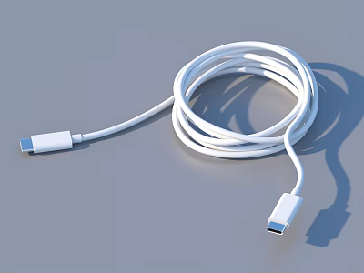 White Data Cable with Both Ends Connectors Neatly Coiled Daily Life Essential Accessory 3d model