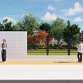 Outdoor Feature Wall Design With White Tiles Green Trees And Black Fence
