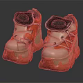 White And Orange High Top Shoes With Chunky Sole Velcro Straps And Layered Design Details