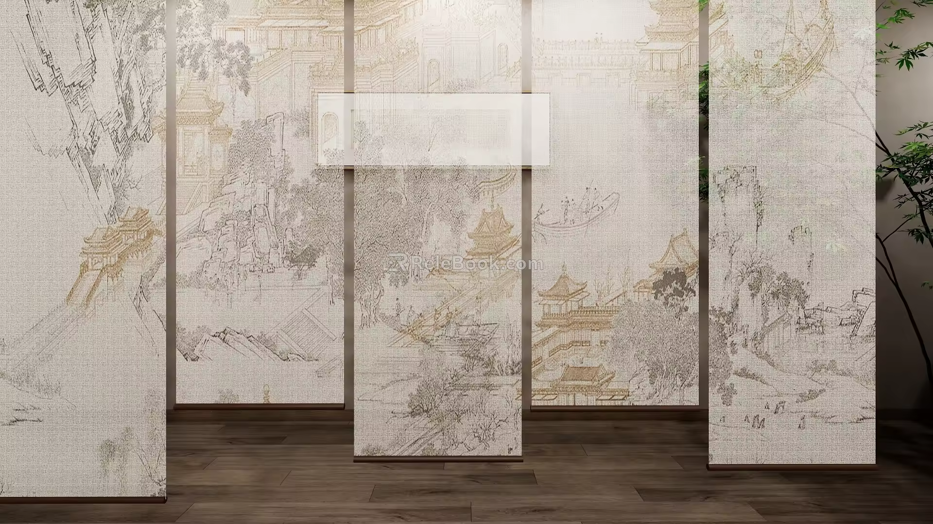 Chinese-style roller shutter screen partition curtain gauze curtain door curtain cloth curtain 3d model