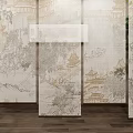Chinese-style roller shutter screen partition curtain gauze curtain door curtain cloth curtain 3d model