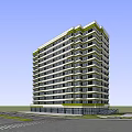Modern Urban Office Building Exterior With Green Accents And Glass Facade