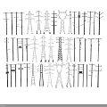 Roadside Power Facilities Including Electric Poles And High Voltage Towers With Various Designs