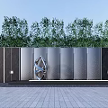 Modern Scenic Feature Wall With Glass Panels Perforated Patterns Green Trees And Lighting