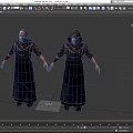 Elderly Game Character In Dark Robe With Hooded And Unhooded Outfits