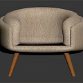 Modern Minimalist Single Seater Sofa With Beige Upholstery Curved Armrests And Wooden Legs