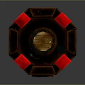 Dark Wooden Hexagonal Box With Red Decorative Straps And Ornate Design