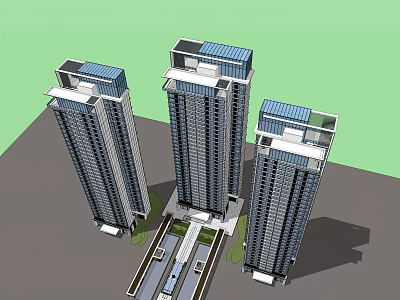 Modern High Rise Buildings With Top Design Central Road And Green Belts Layout 3d model