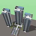 Modern High Rise Buildings With Top Design Central Road And Green Belts Layout