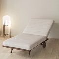 Modern Minimalist Lounge Chair With Light Colored Cushion Wooden Frame And Floor Lamp Potted Plant