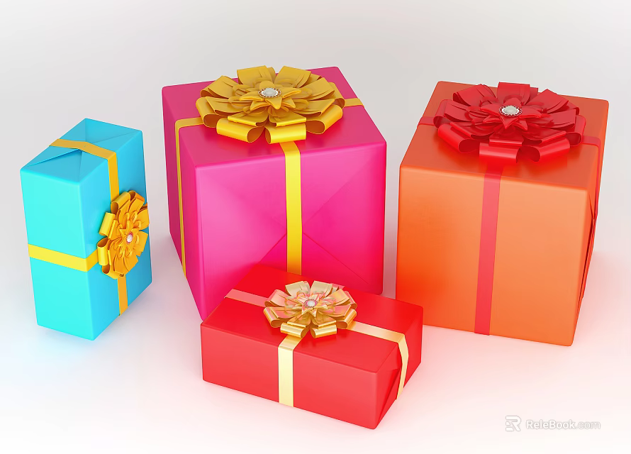 Colorful Gift Boxes With Decorative Bows In Various Bright Colors 3d model 