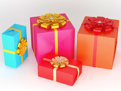 Colorful Gift Boxes With Decorative Bows In Various Bright Colors 3d model