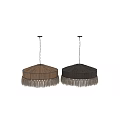 Natural Woven Chandelier With Round Frame And Hanging Fringe Details