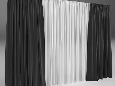 Elegant Black and White Curtains with Flowy Drapes and Modern Design 3d model