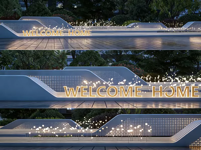 Modern Outdoor Feature Wall With Perforated Design And Illuminated Welcome Home Lettering 3d model