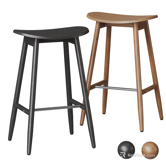 Two Modern Black And Wooden Bar Stools With Simple Stylish Design 3d model 