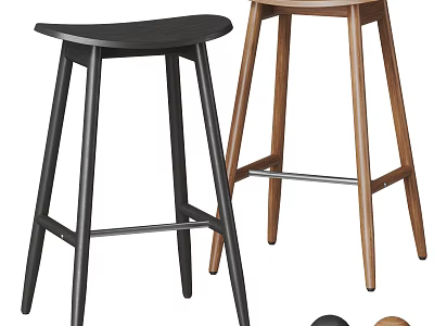 Two Modern Black And Wooden Bar Stools With Simple Stylish Design 3d model