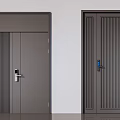 Modern Dark Gray Security Doors With Vertical Stripes And Smart Lock Design 3d model