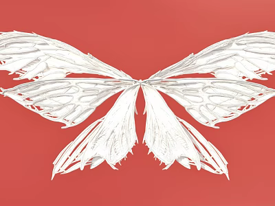 Delicate White Butterfly Shaped Decorative Pendant With Intricate Carved Design 3d model