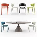 Modern Round Dining Table Set With Conical Base And Multicolored Sleek Chairs 3d model