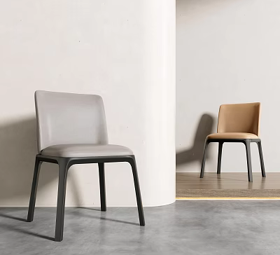 Modern Gray And Brown Dining Chairs With Black Legs And Simple Design 3d model