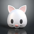 Cute 3D White Cartoon Cat Face With Pink Ears Black Eyes And Whiskers