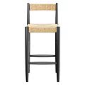Simple Design Bar Stool With Woven Rattan Seat And Black Wooden Legs Backrest