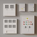 Electrical Control Boxes And Distribution Panels With Warning Labels Buttons And Indicators