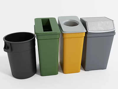 Public Facilities Multi Colored Waste Bins for Recycling and Separation 3d model