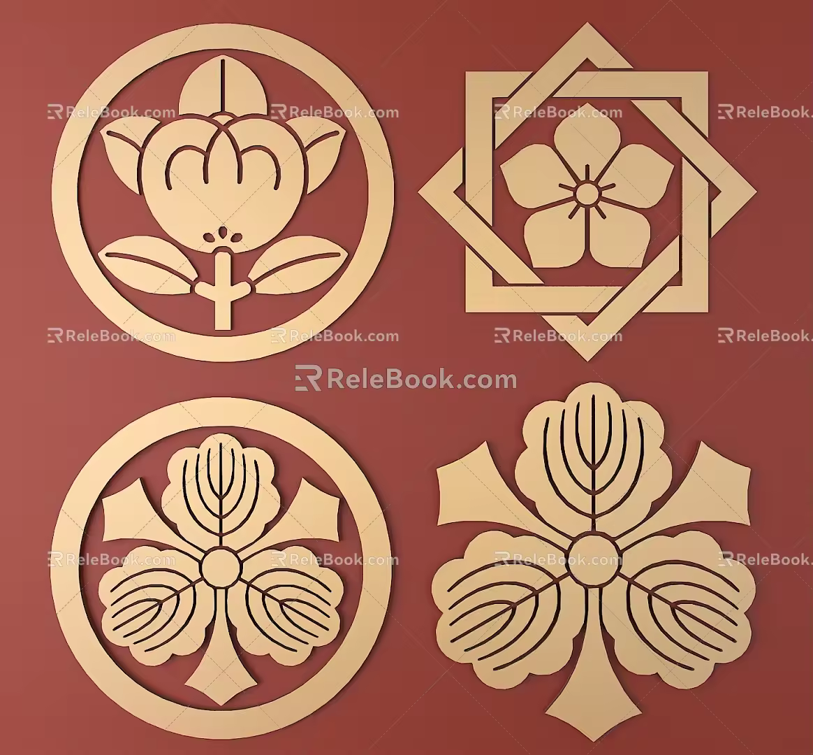 Japanese Metal Carving Japanese Patterns and Wind Patterns Traditional Carving 3d model