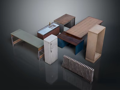 Various Furniture Pieces Including Tables Cabinets And Mixed Material Designs 3d model