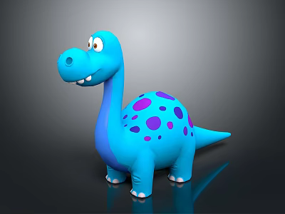 Cute Blue Cartoon Dinosaur Character With Purple Spots And Friendly Look 3d model