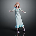 3D Girl With Orange Short Hair Light Blue Ruffled Dress Purple Shoes Dark Reflective Background