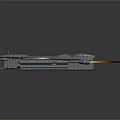 Futuristic Sci Fi Spaceship With Metallic Exterior And Orange Thruster Flames