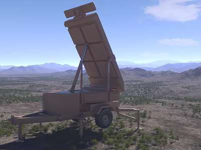 Industrial Trailer Mounted Equipment Featuring Tilted Top Structure In Desert Mountain Landscape 3d model