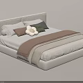 Modern Upholstered Double Bed With Multiple Colored Pillows Stuffed Toy And Blanket 3d model