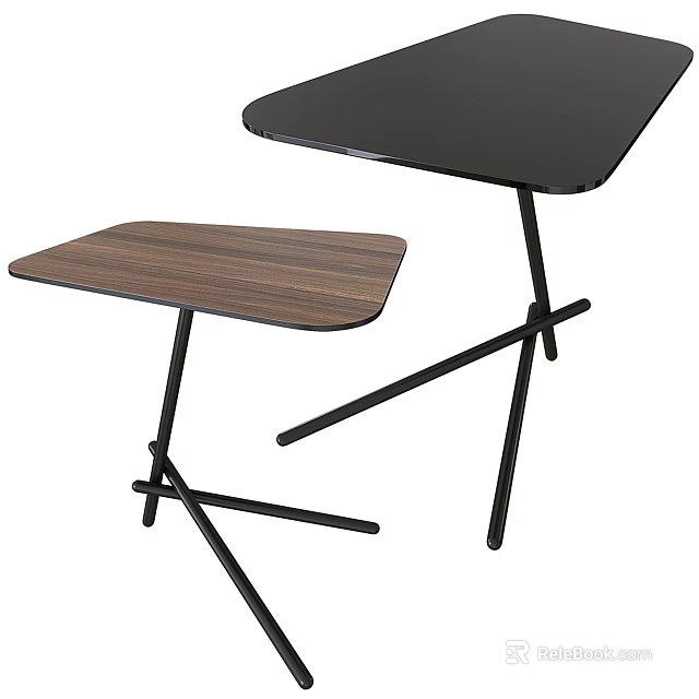 Modern Side Tables With Black Tabletop Wood Grain Surface And Cross Legs 3d model 