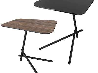 Modern Side Tables With Black Tabletop Wood Grain Surface And Cross Legs 3d model