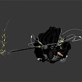 Hooded Fantasy Witch Character With Gray Hair Black Robe And Staff With Mythical Creature Motifs