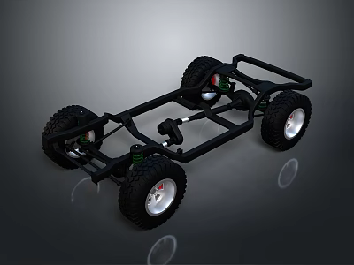 Off Road Car Chassis With Black Frame Large Tires And Silver Rims 3d model