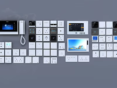 Various Styles of Switch Panels with White Black Designs and Digital Control Screens 3d model