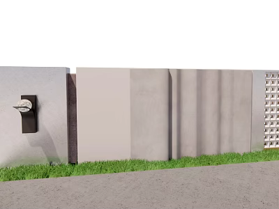 Landscape Wall with Mixed Textures Gray Beige Panels Lattice Design and Green Grass Base 3d model
