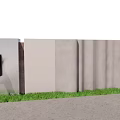 Landscape Wall with Mixed Textures Gray Beige Panels Lattice Design and Green Grass Base